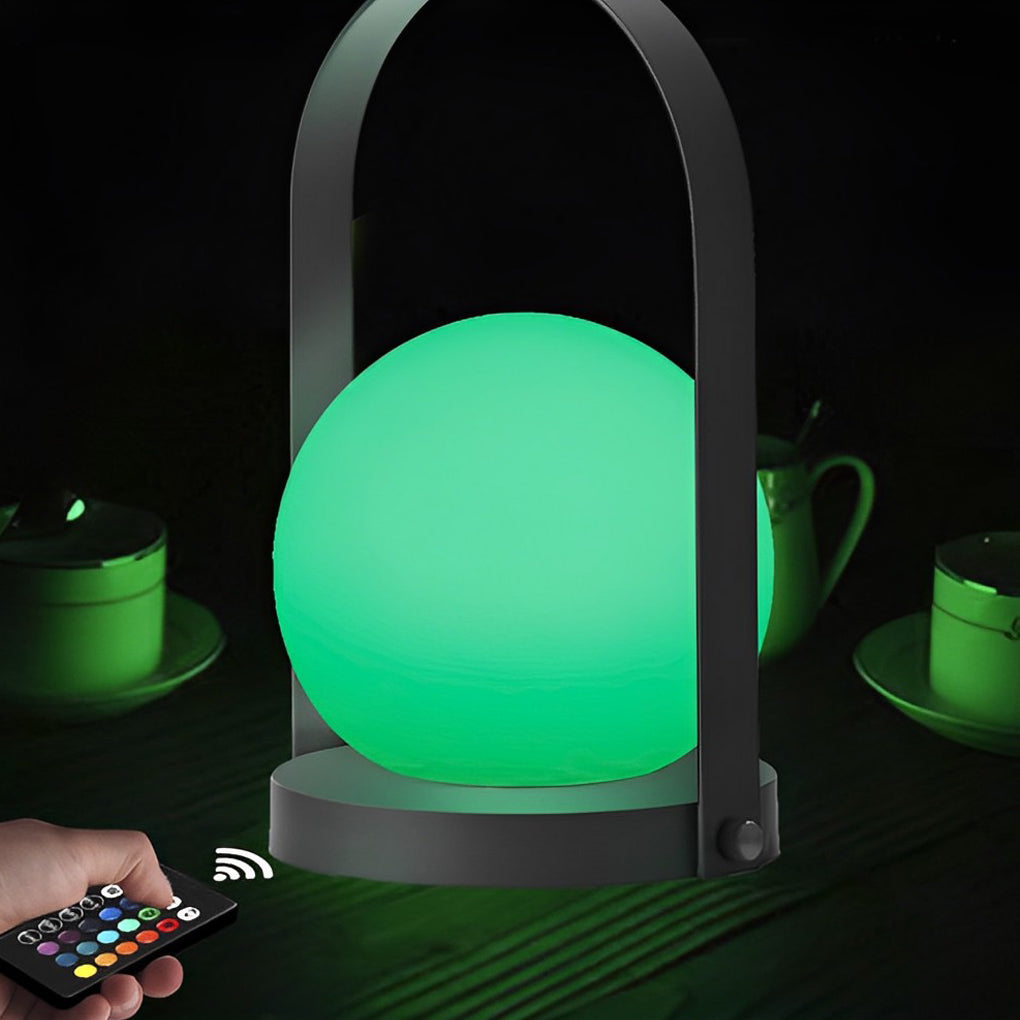 Rechargeable Waterproof RGB LED Table Lamp with Black Handle and Opal Globe Shade