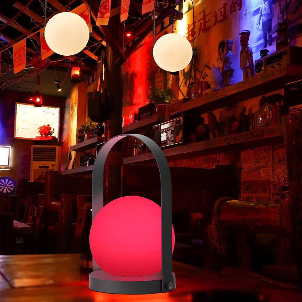 Rechargeable Waterproof RGB LED Table Lamp with Black Handle and Opal Globe Shade