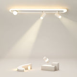 Modern White Rectangular LED Flush Mount Ceiling Light with Rotatable Spherical Spotlights