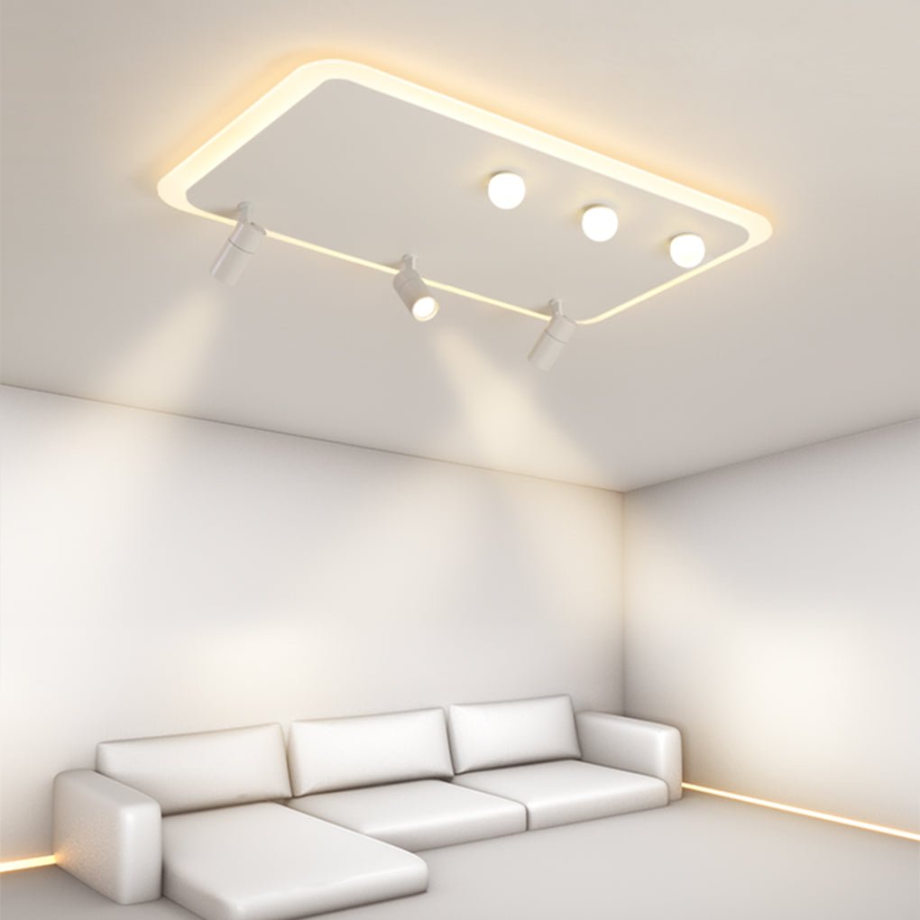Modern Rectangular Dimmable LED Flush Mount Ceiling Light with Rotatable Spotlights for Living Room