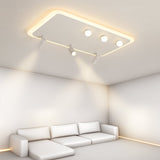 Modern Rectangular Dimmable LED Flush Mount Ceiling Light with Rotatable Spotlights for Living Room