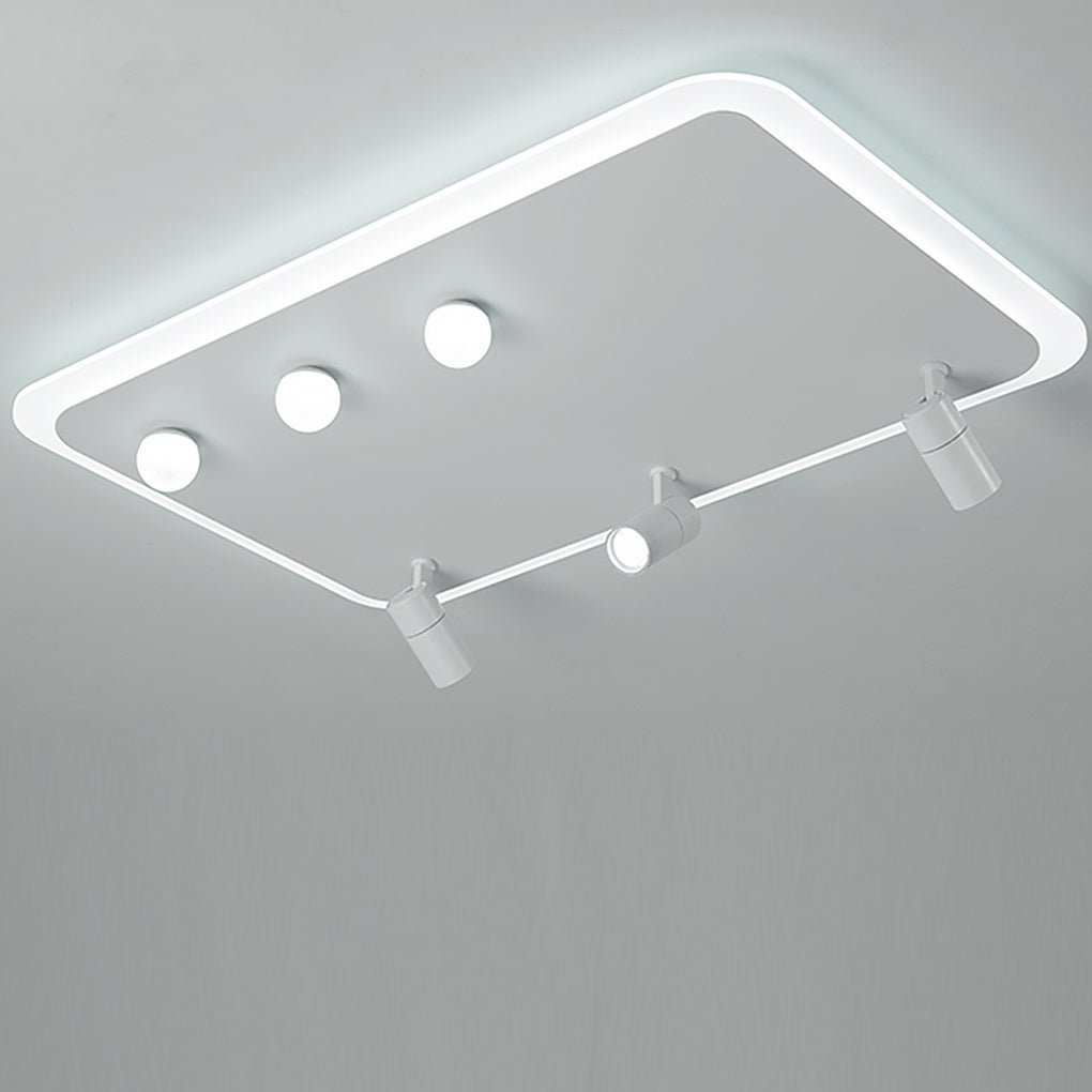 Modern Rectangular Dimmable LED Flush Mount Ceiling Light with Rotatable Spotlights for Living Room