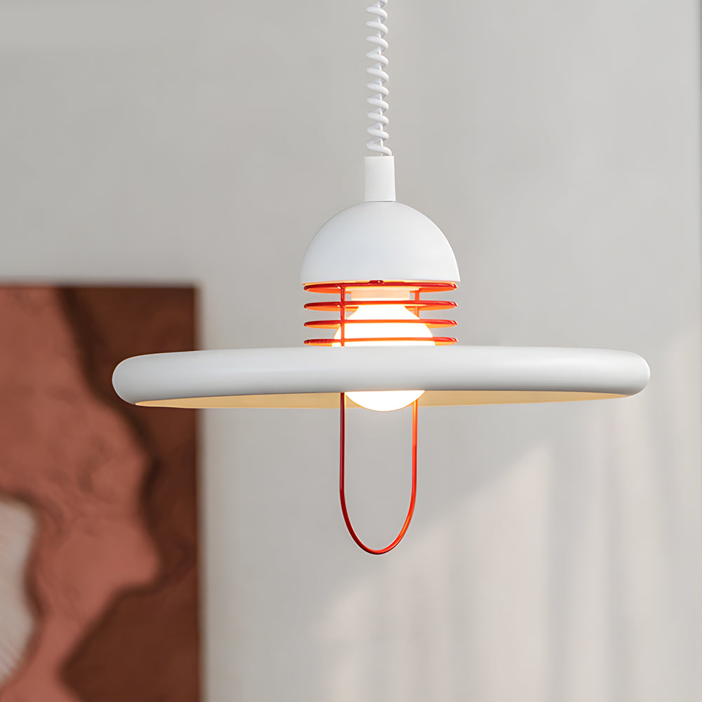 Red and White Modern LED Flying Saucer Pendant Light with 3 Step Color Dimming