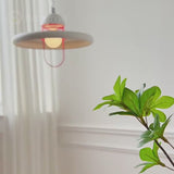 Red and White Modern LED Flying Saucer Pendant Light with 3 Step Color Dimming