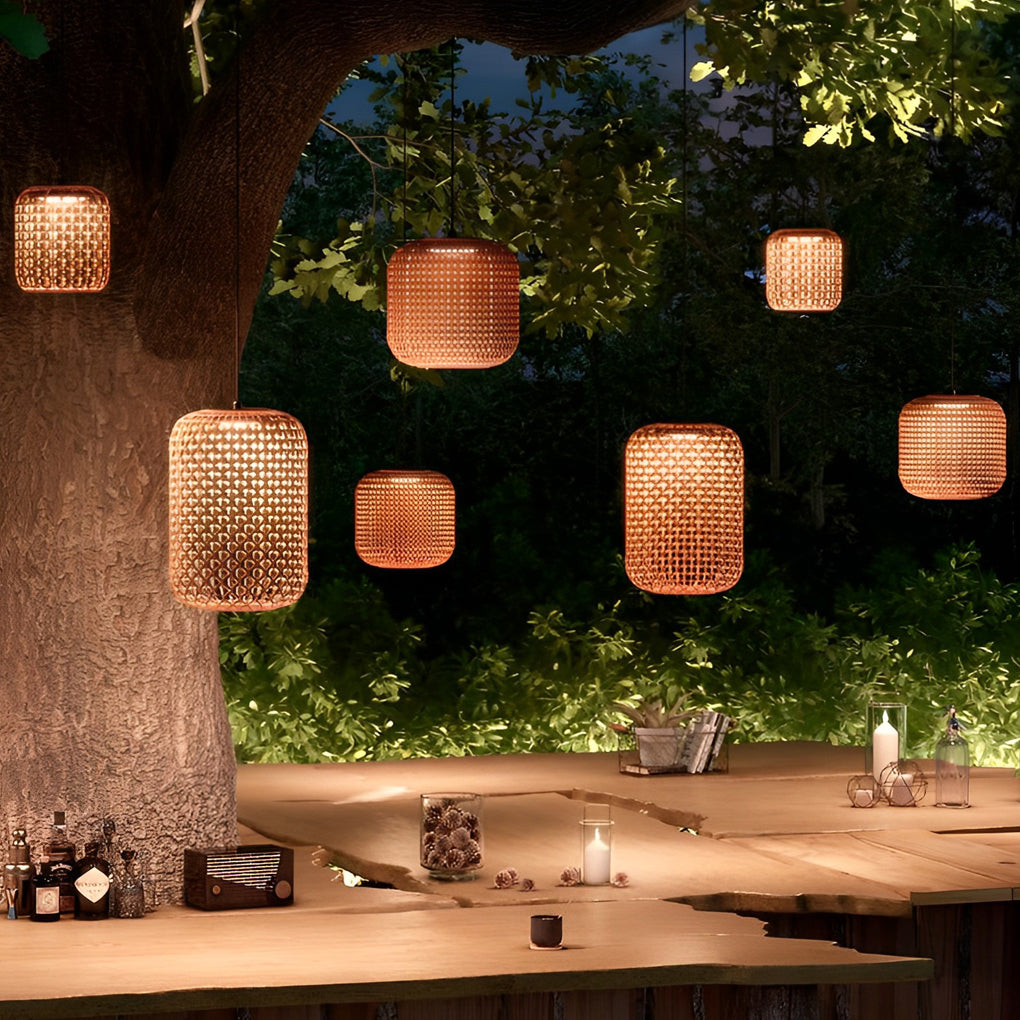 Red Rattan Outdoor Chandelier Waterproof LED Pendant Light for Garden and Patio