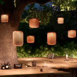 Red Rattan Outdoor Chandelier Waterproof LED Pendant Light for Garden and Patio