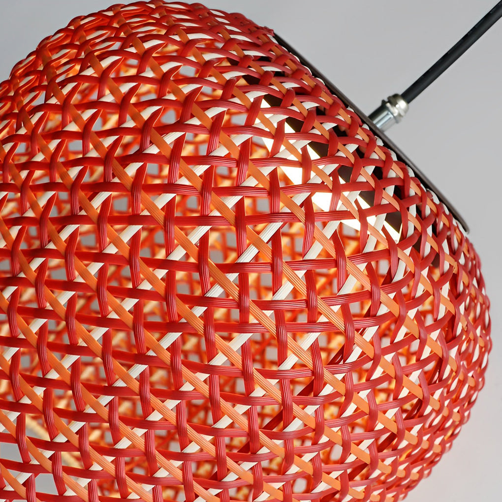 Red Rattan Outdoor Chandelier Waterproof LED Pendant Light for Garden and Patio