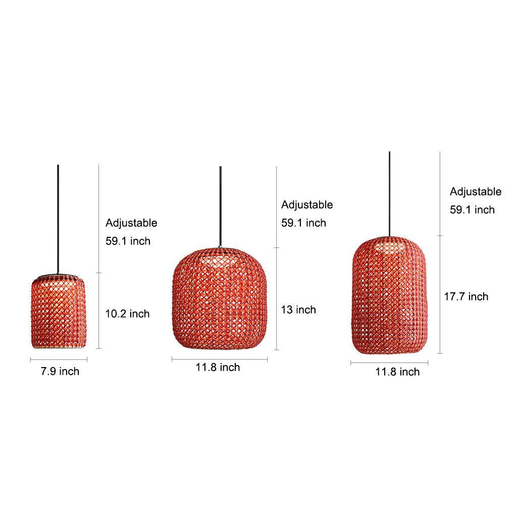 Red Rattan Outdoor Chandelier Waterproof LED Pendant Light for Garden and Patio