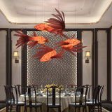 Red Wood Koi Swirl Pendant Light Large Modern Organic Shape LED Chandelier