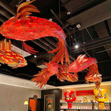 Red Wood Koi Swirl Pendant Light Large Modern Organic Shape LED Chandelier