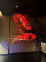 Red Wood Koi Swirl Pendant Light Large Modern Organic Shape LED Chandelier