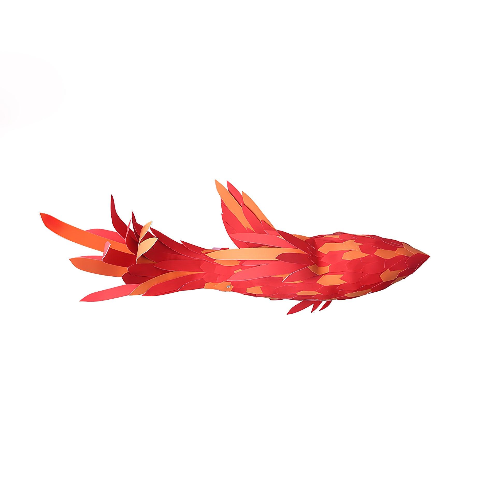 Red Wood Koi Swirl Pendant Light Large Modern Organic Shape LED Chandelier