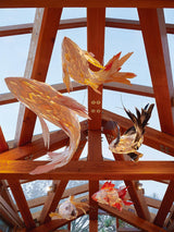 Red Wood Koi Swirl Pendant Light Large Modern Organic Shape LED Chandelier
