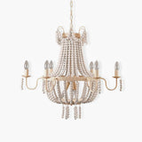 Regas Farmhouse Wooden Bead Chandelier 9 Light Wash White Pendant Lighting for Dining Room