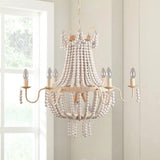 Regas Farmhouse Wooden Bead Chandelier 9 Light Wash White Pendant Lighting for Dining Room