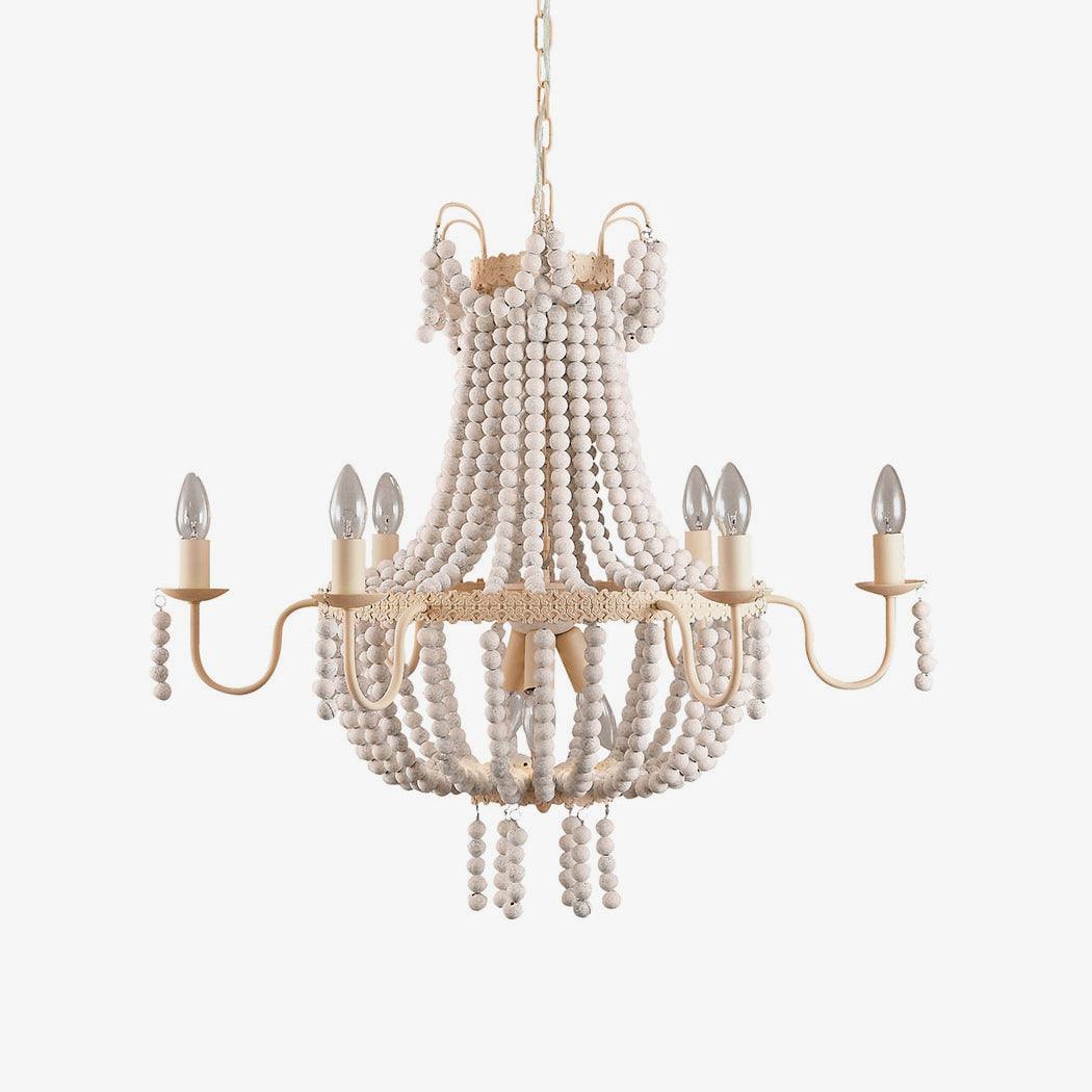 Regas Farmhouse Wooden Bead Chandelier 9 Light Wash White Pendant Lighting for Dining Room