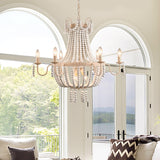 Regas Farmhouse Wooden Bead Chandelier 9 Light Wash White Pendant Lighting for Dining Room