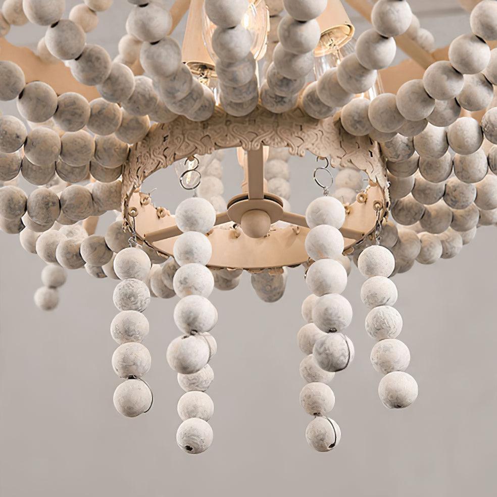 Regas Farmhouse Wooden Bead Chandelier 9 Light Wash White Pendant Lighting for Dining Room