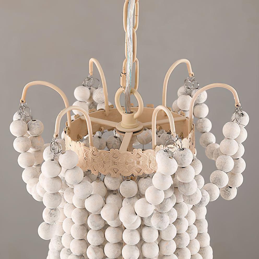 Regas Farmhouse Wooden Bead Chandelier 9 Light Wash White Pendant Lighting for Dining Room