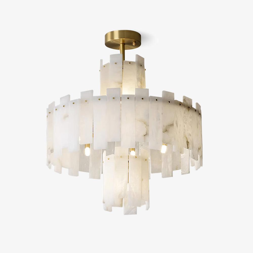 Regina Modern Alabaster Stone Chandelier with Brass Details and Piano Key Design