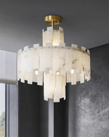 Regina Modern Alabaster Stone Chandelier with Brass Details and Piano Key Design