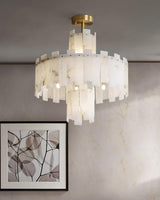 Regina Modern Alabaster Stone Chandelier with Brass Details and Piano Key Design