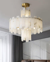 Regina Modern Alabaster Stone Chandelier with Brass Details and Piano Key Design