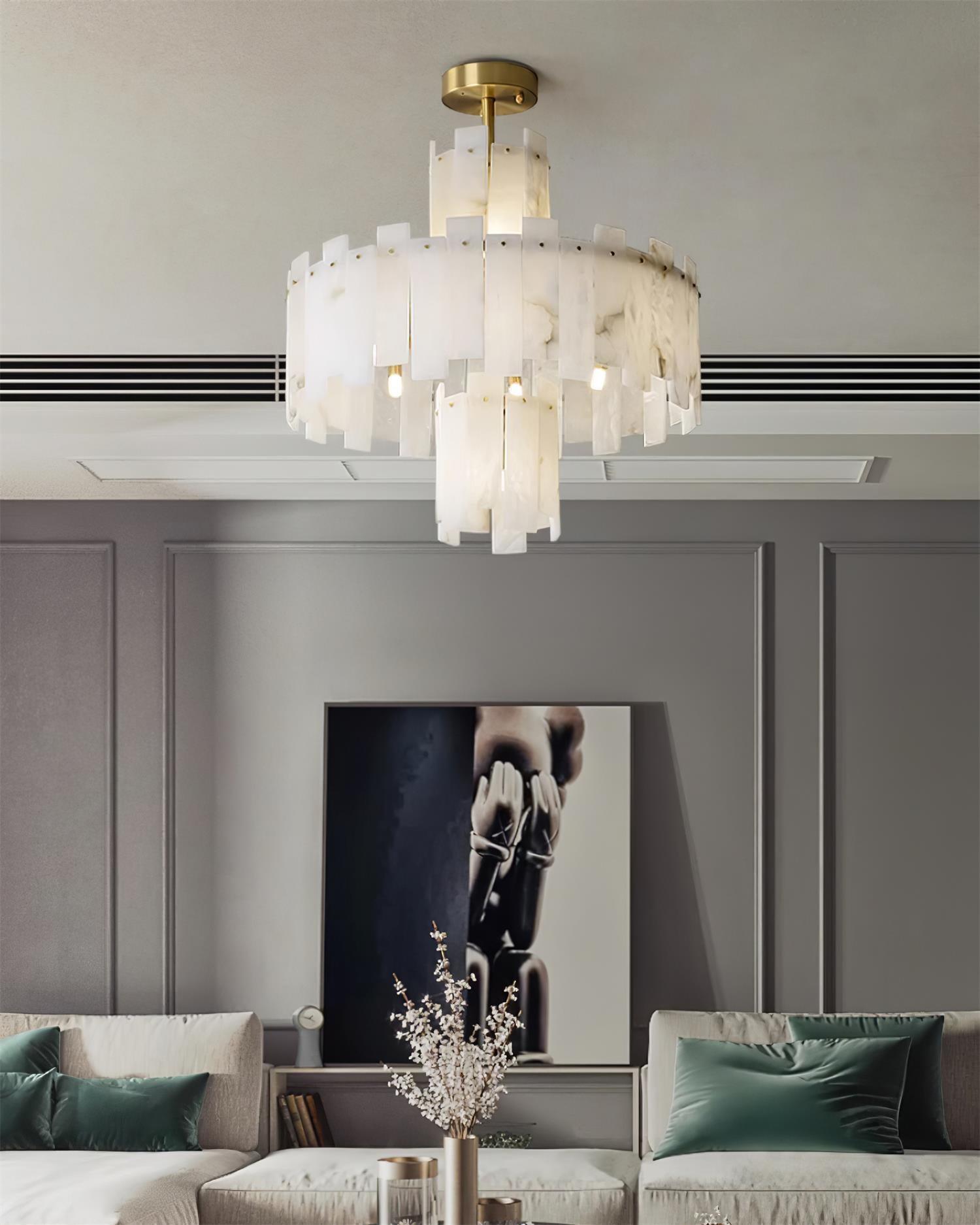 Regina Modern Alabaster Stone Chandelier with Brass Details and Piano Key Design