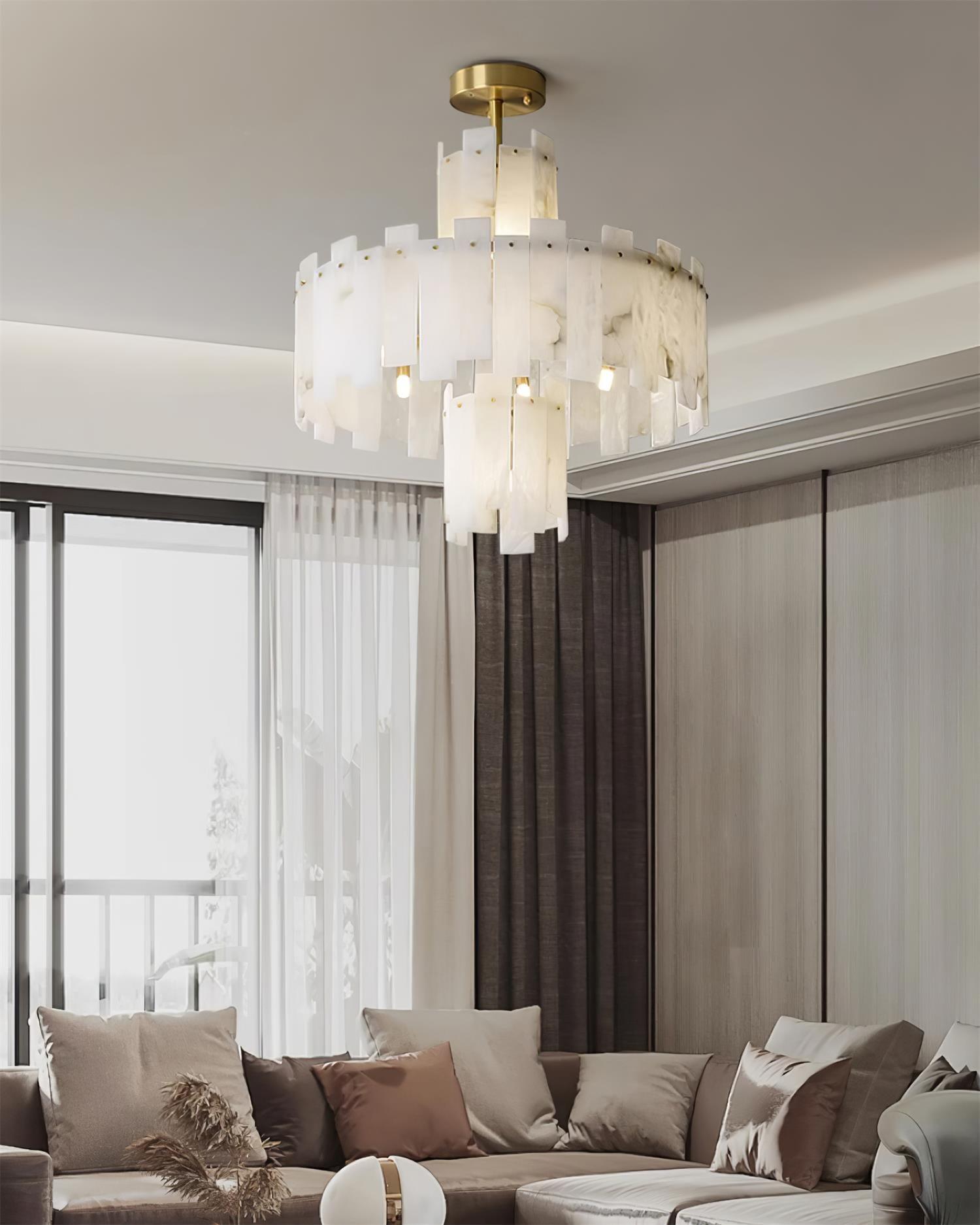 Regina Modern Alabaster Stone Chandelier with Brass Details and Piano Key Design