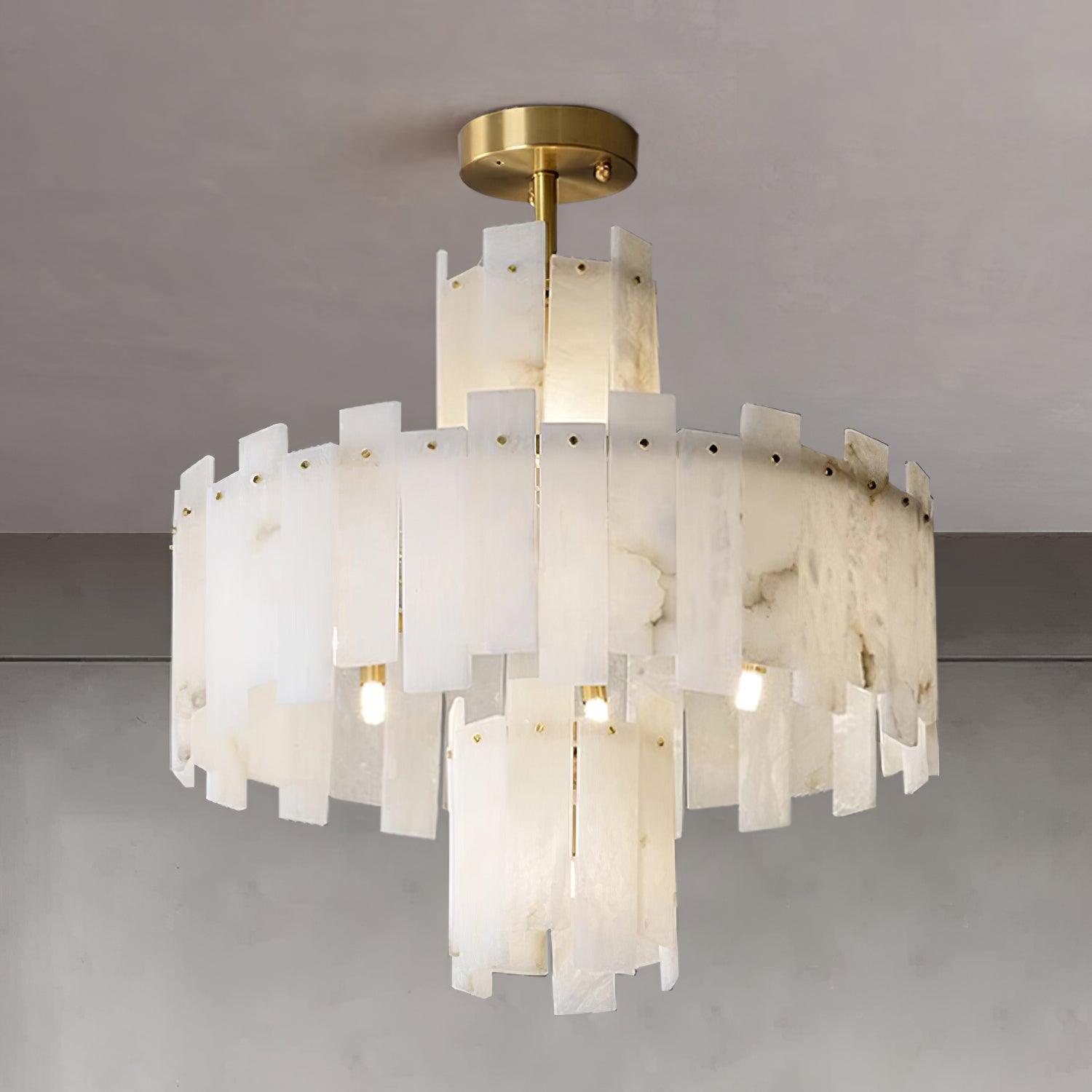 Regina Modern Alabaster Stone Chandelier with Brass Details and Piano Key Design