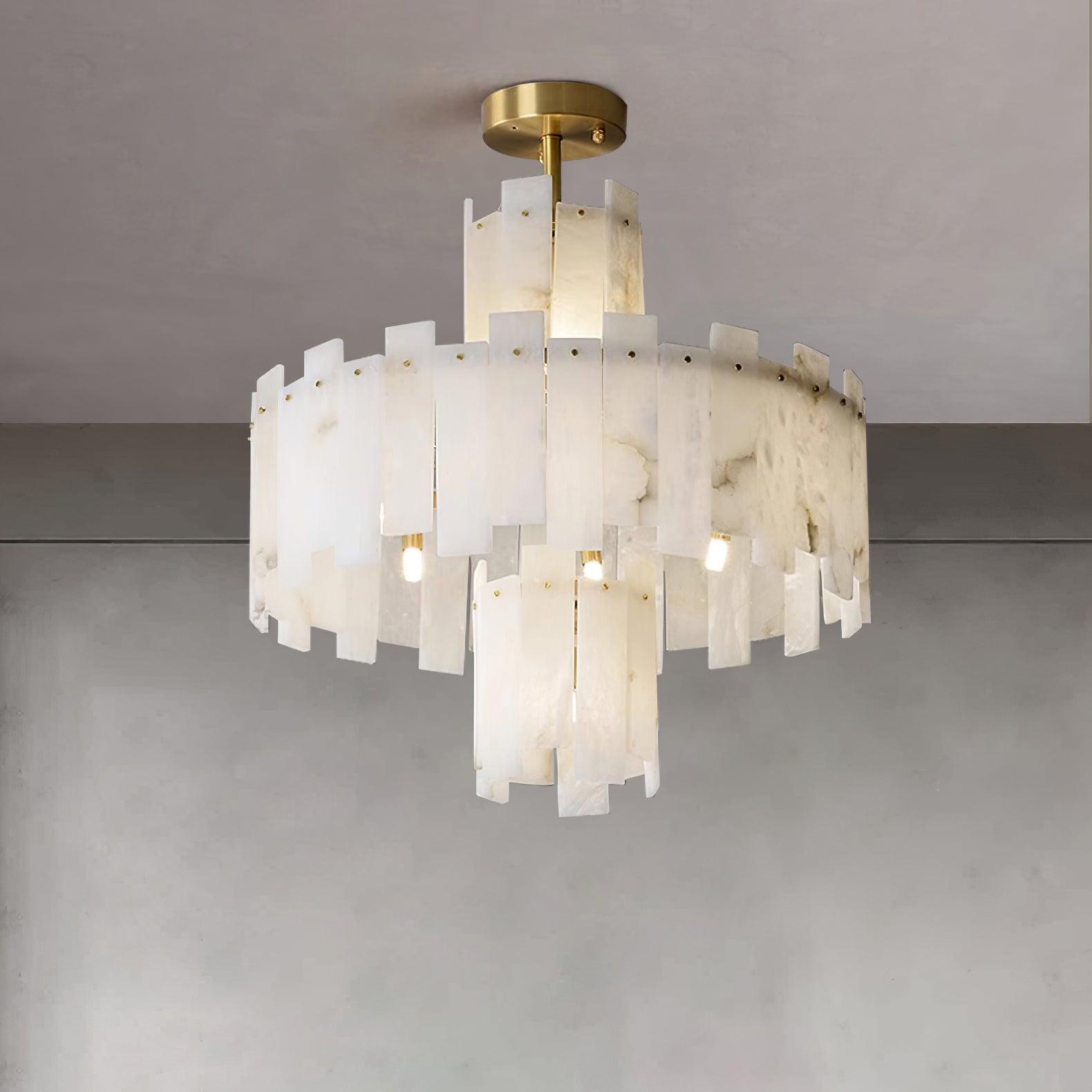 Regina Modern Alabaster Stone Chandelier with Brass Details and Piano Key Design