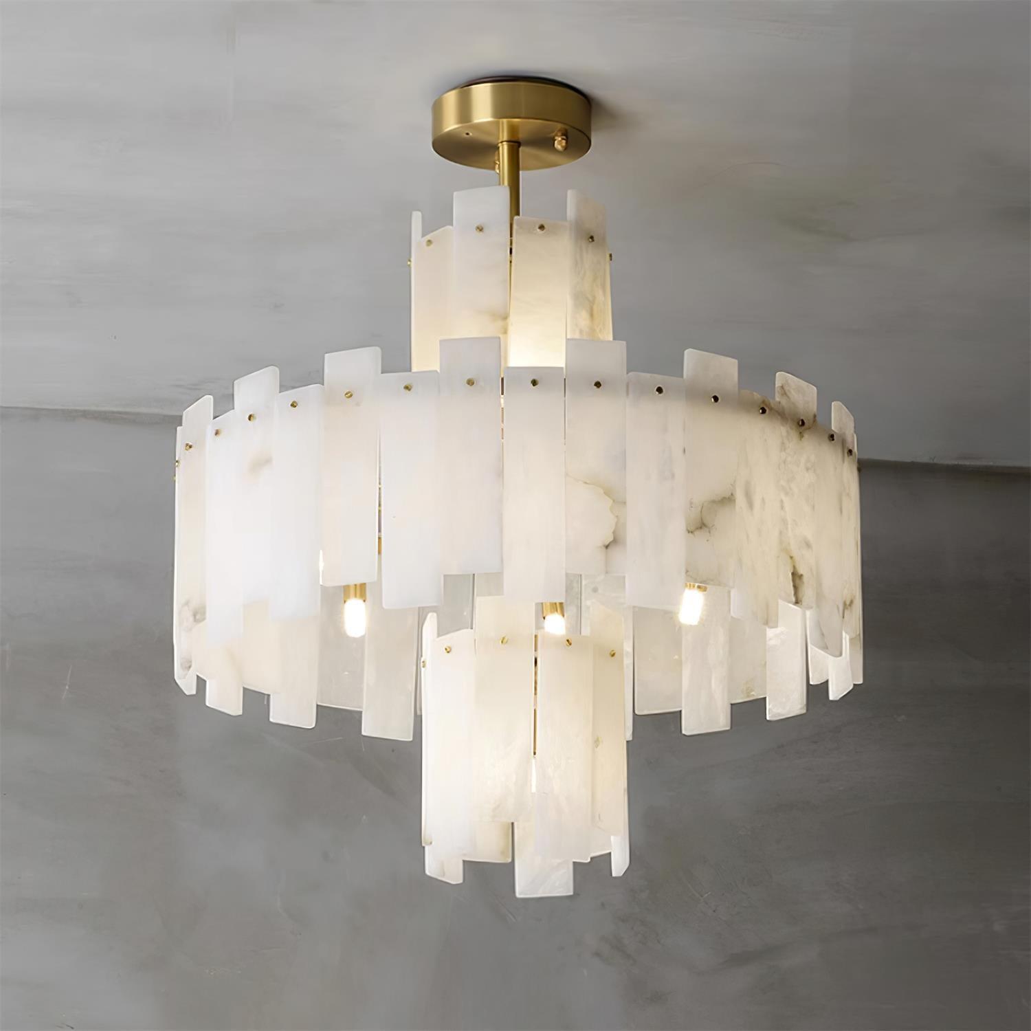 Regina Modern Alabaster Stone Chandelier with Brass Details and Piano Key Design