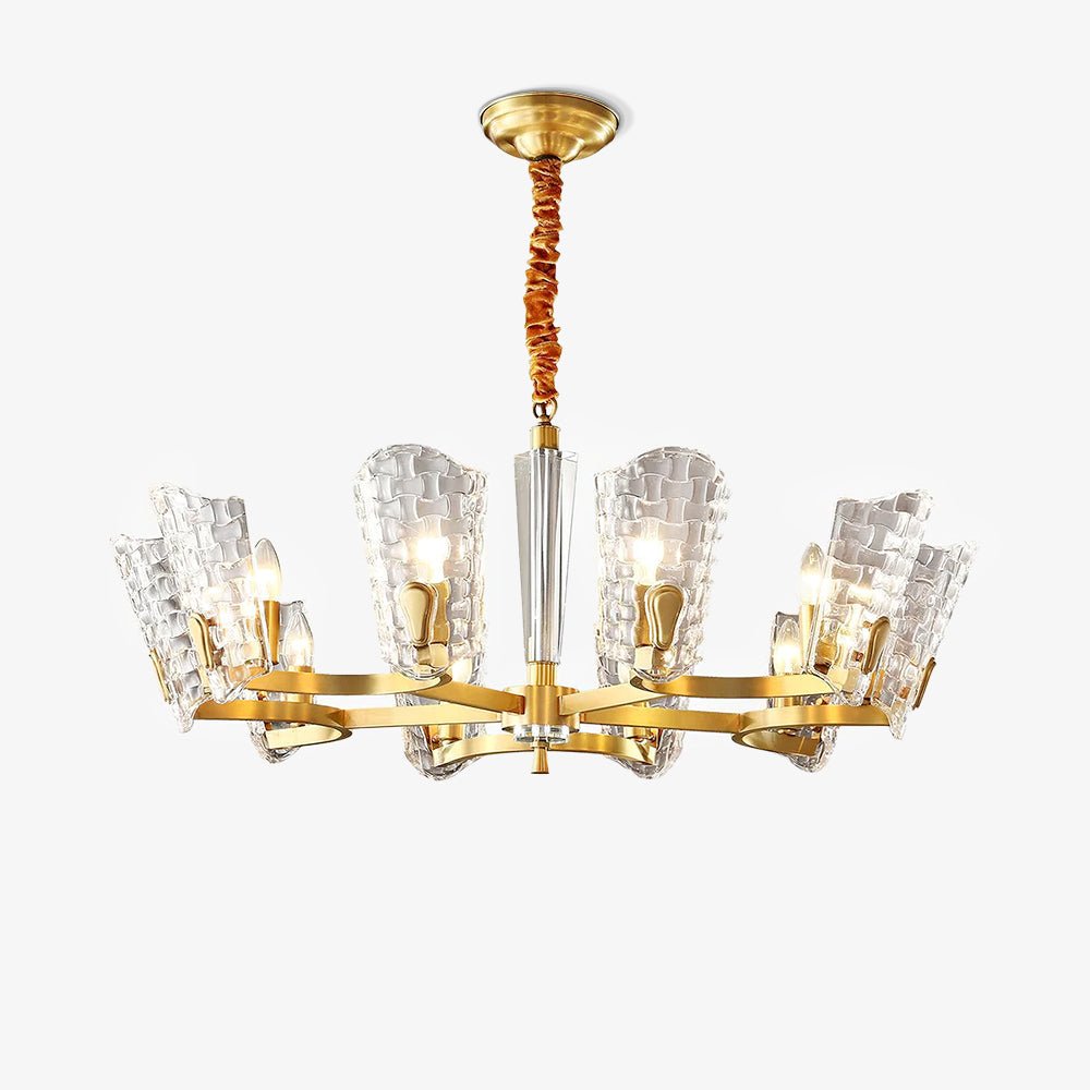 Renato Art Deco Brass Chandelier with Faceted Horn Glass Pendant Lighting for Modern Interiors