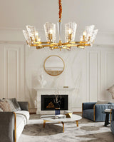 Renato Art Deco Brass Chandelier with Faceted Horn Glass Pendant Lighting for Modern Interiors