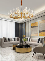 Renato Art Deco Brass Chandelier with Faceted Horn Glass Pendant Lighting for Modern Interiors
