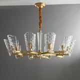 Renato Art Deco Brass Chandelier with Faceted Horn Glass Pendant Lighting for Modern Interiors