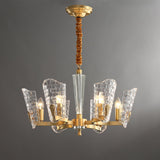 Renato Art Deco Brass Chandelier with Faceted Horn Glass Pendant Lighting for Modern Interiors