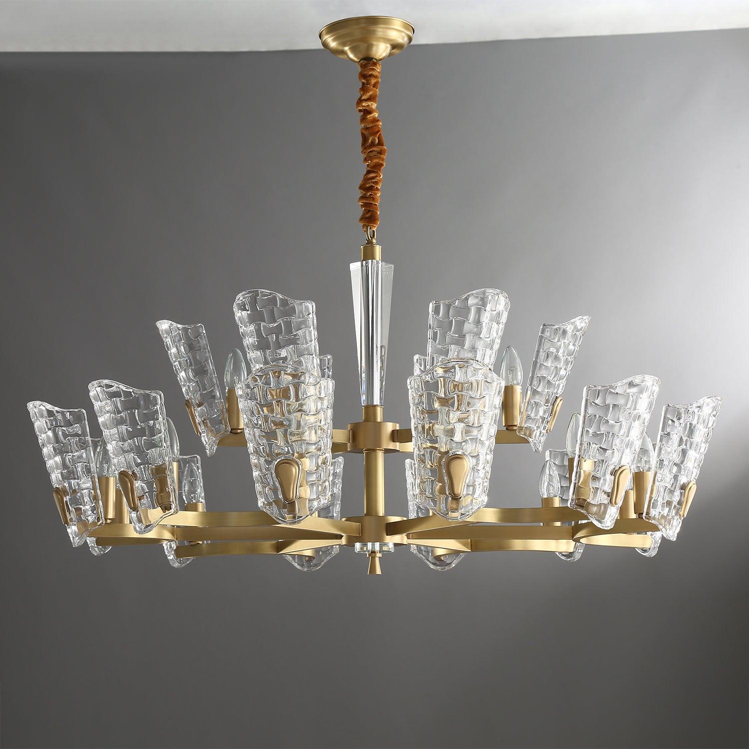 Renato Art Deco Brass Chandelier with Faceted Horn Glass Pendant Lighting for Modern Interiors