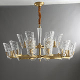 Renato Art Deco Brass Chandelier with Faceted Horn Glass Pendant Lighting for Modern Interiors