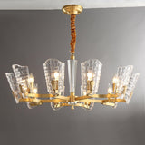 Renato Art Deco Brass Chandelier with Faceted Horn Glass Pendant Lighting for Modern Interiors