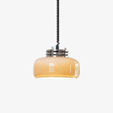 Retractable Glass Pendant Lamp with Tinted Dome Shade and Adjustable Metallic Structure