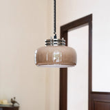 Retractable Glass Pendant Lamp with Tinted Dome Shade and Adjustable Metallic Structure