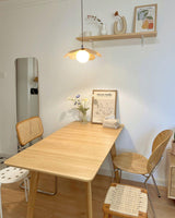 Retro 1970s Inspired Floral Petal Pendant Lamp with Wood Walnut Finish and Glass Shade
