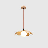 Retro 1970s Inspired Floral Petal Pendant Lamp with Wood Walnut Finish and Glass Shade