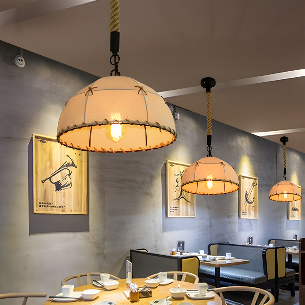Retro American Style Linen Fabric Pendant Light Rustic Hemp Rope Chandelier for Dining Room