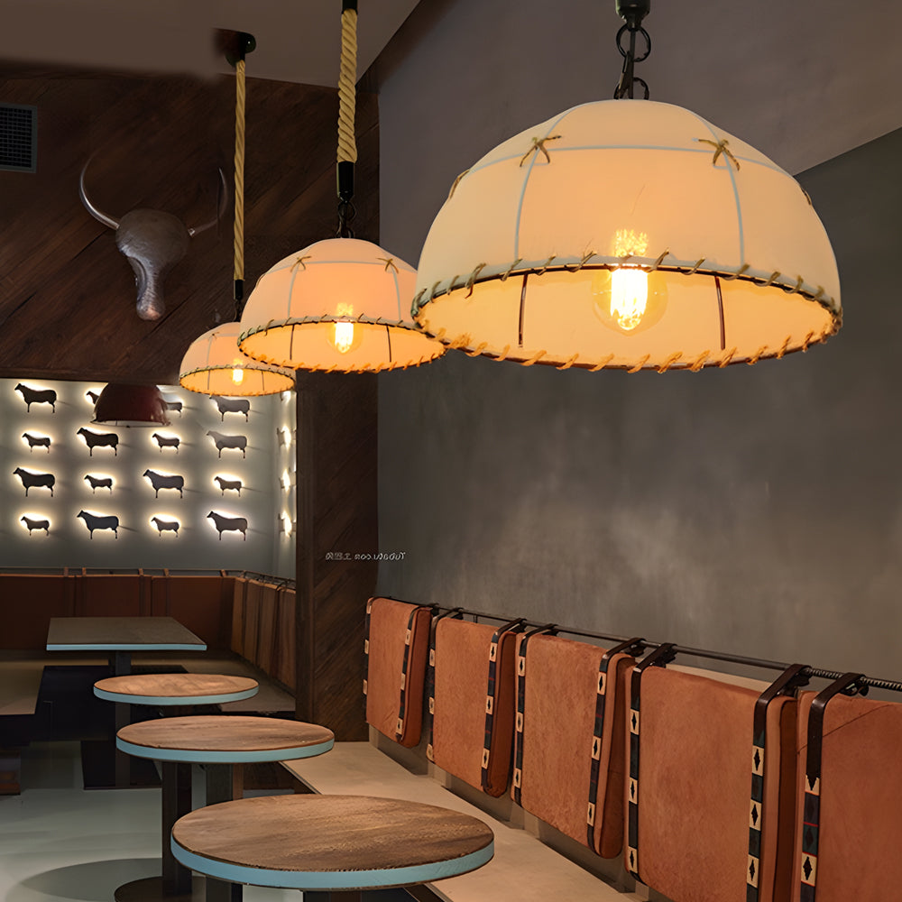 Retro American Style Linen Fabric Pendant Light Rustic Hemp Rope Chandelier for Dining Room