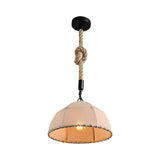 Retro American Style Linen Fabric Pendant Light Rustic Hemp Rope Chandelier for Dining Room