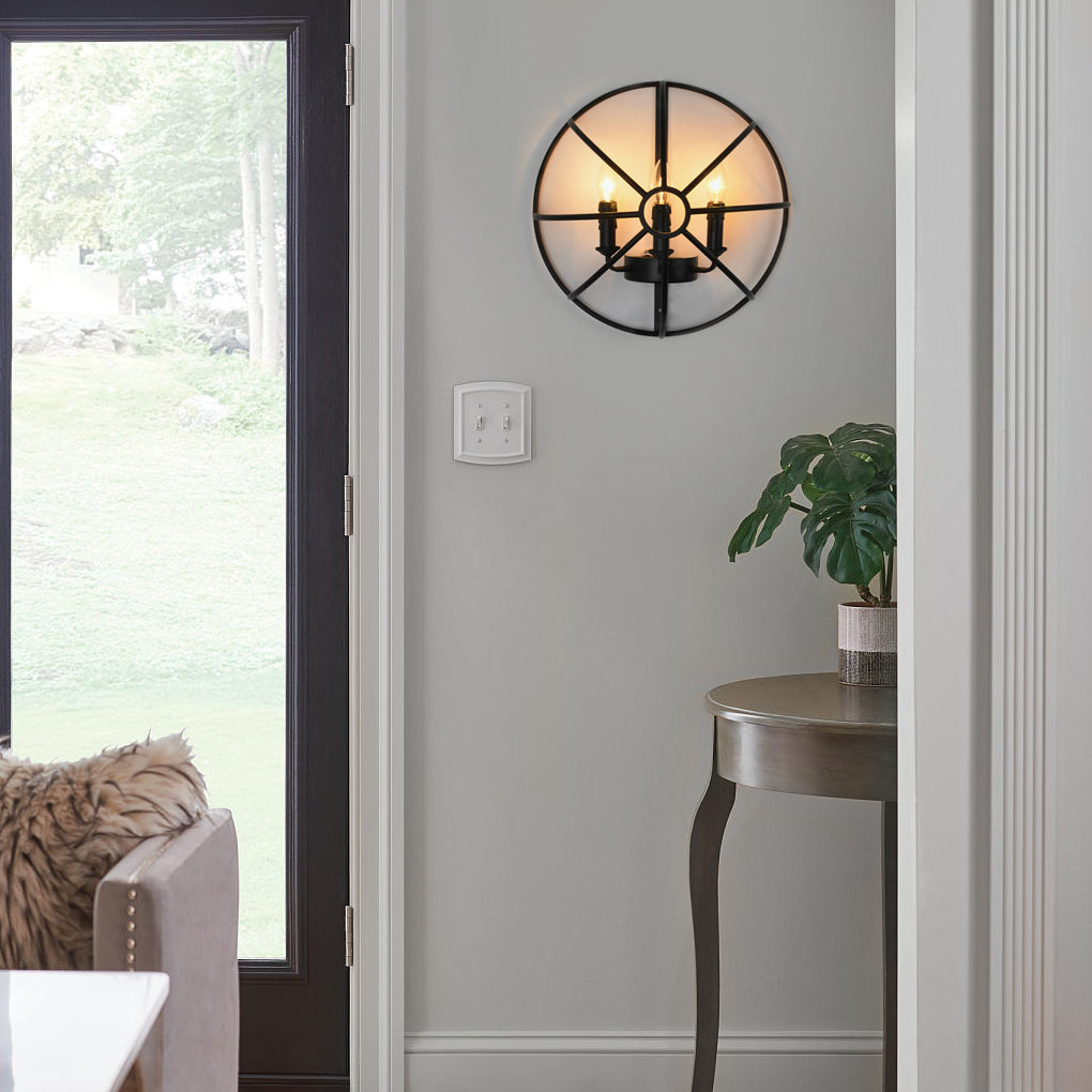 Retro Black Hemispherical Iron Wall Sconce Industrial 3 Light Candlelight Fixture
