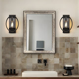 Retro Black Industrial Iron and Glass Wall Sconce with Tungsten Bulb for Bathroom Vanity Lighting