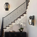 Retro Black Industrial Iron and Glass Wall Sconce with Tungsten Bulb for Bathroom Vanity Lighting